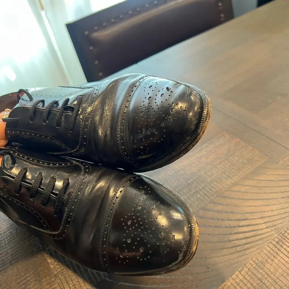 Salvatore Ferragamo black leather oxford dress shoes with lace size 9 men